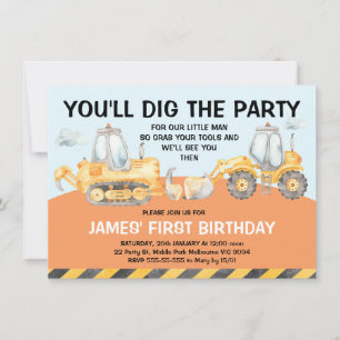 Boys Bagger erste Geburtstagsparty Einladung