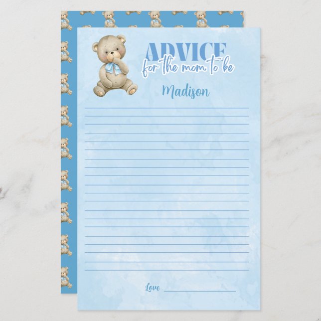 Boys Balloon Bärenberater für Mama Shower Game (Vorne/Hinten)