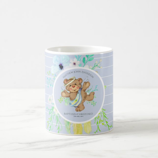 BOYS BAPTISM - BLAUE Angel Teddy Bär Personalisier Kaffeetasse (Mittel)