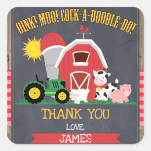 Boys Barnyard Chalkboard Geburtstag Quadratischer Aufkleber