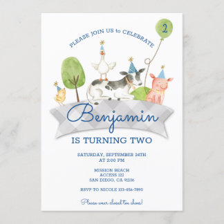 Boys Barnyard Erster Geburtstag Einladung