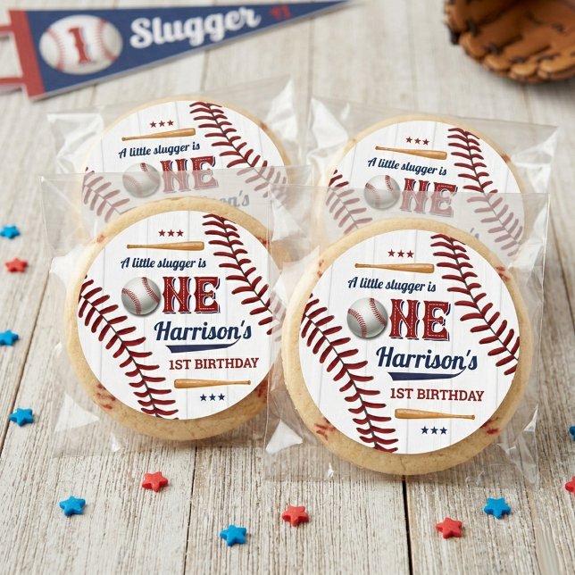 Boys Baseball 1. Geburtstag Runder Aufkleber (Von Creator hochgeladen)