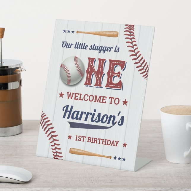 Boys Baseball 1. Geburtstag Willkommen Sockelschild (In SItu)