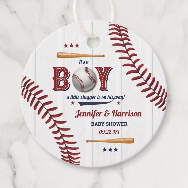 Boys Baseball Baby Dusche Geschenkanhänger (Vorderseite)