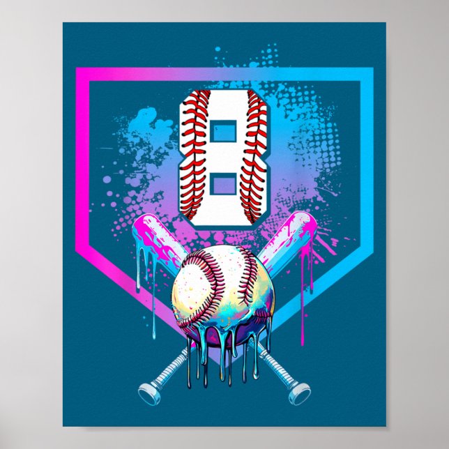 Boys Baseball Drip 8th Birthday Home Poster (Vorne)