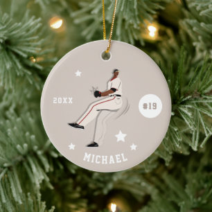 Boy's Baseball Player Team Jersey Nummer & Name Keramik Ornament
