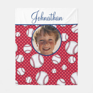 Boys Baseball Red White Blue Custom Foto mit/ Name Fleecedecke
