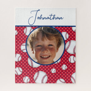 Boys Baseball Red White Blue Custom Foto mit/ Name Puzzle
