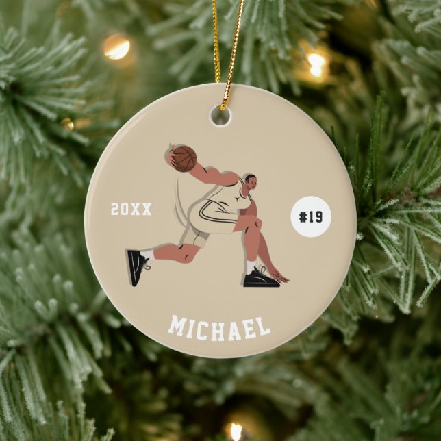 Boy's Basketball Player Team Jersey Nummer & Name Keramik Ornament (Baum)