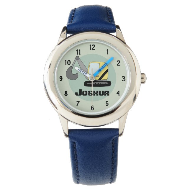 Boys Bau Grabbagger und Name Kids Armbanduhr (Vorderseite)