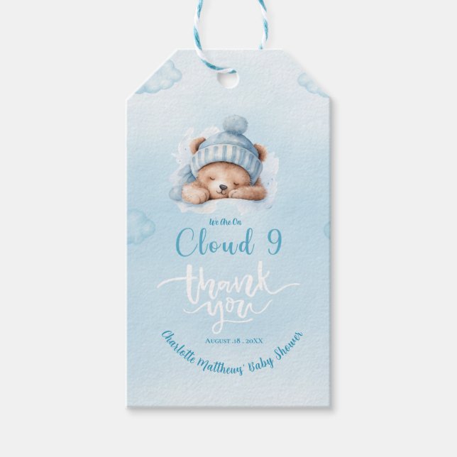 Boys Bear Bear Cloud Nine 9 Babydusche Geschenkanhänger (Vorderseite)