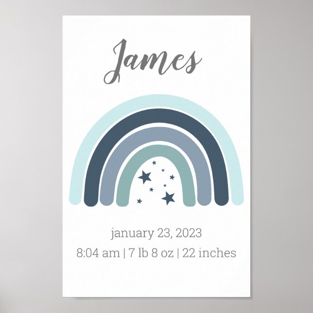 Boys Birth Stats Poster Personalisiert Rainbow (Vorne)