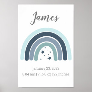 Boys Birth Stats Poster Personalized Rainbow