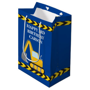 Boys Birthday Blue Construction Vehicle Custom Mittlere Geschenktüte