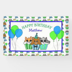 Boy's Birthday Fox, Raccoon und Bären Cupcakes Banner