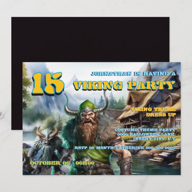 Boys Birthday Invitation 8–16 | Viking Warrior  Einladung (Vorne/Hinten)
