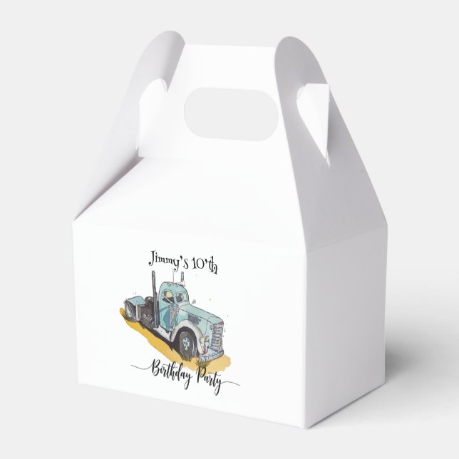 Boys Birthday Party Blue Semi Truck Geschenkschachtel (Rückseite)