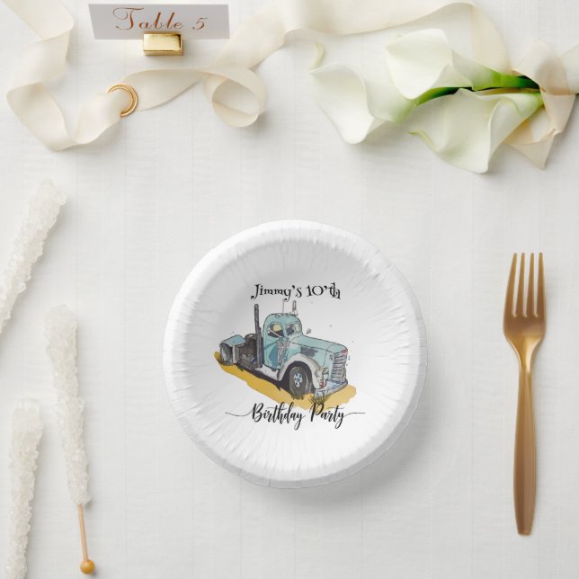 Boys Birthday Party Blue Semi Truck Pappteller (Hochzeit)