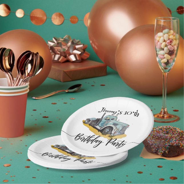 Boys Birthday Party Blue Semi Truck Pappteller (Multi)