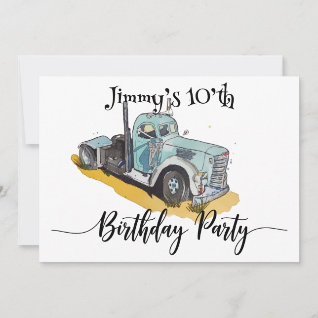 Boys Birthday Party Blue Semi Truck Save The Date (Vorderseite)