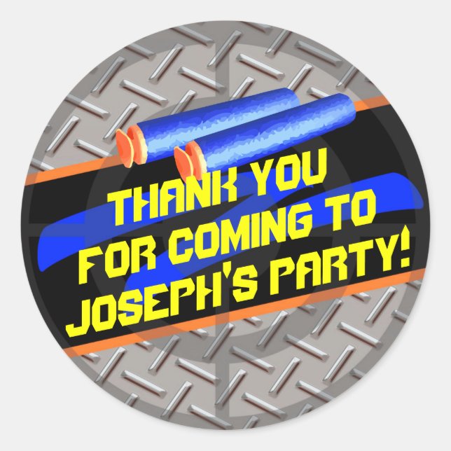 Boys Birthday Party Dart Wars Vielen Dank Runder Aufkleber (Vorderseite)