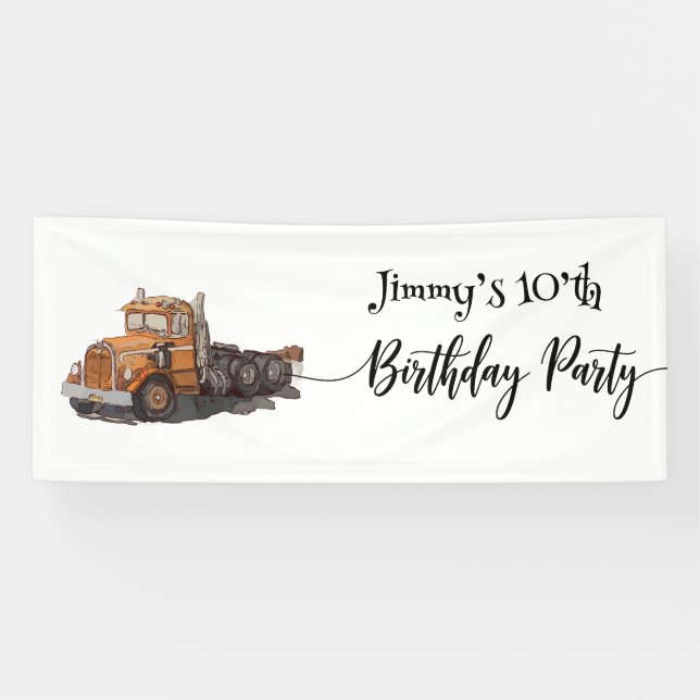 Boys Birthday Party Orange Semi Truck Banner (Horizontal)