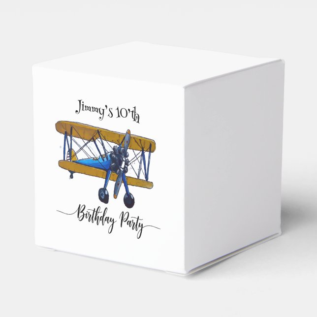 Boys birthday party with blue and yellow biplane geschenkschachtel (Rückseite)