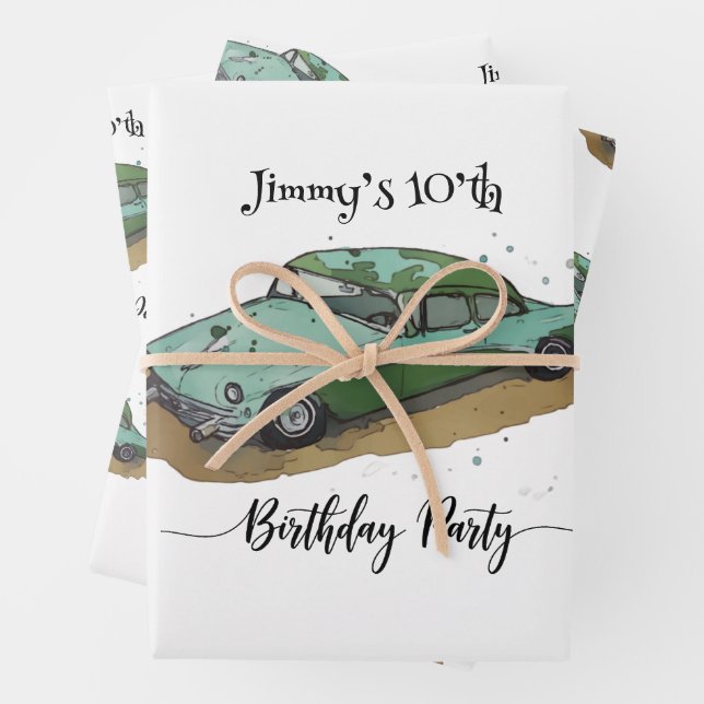 Boys birthday party with two toned sedan geschenkpapier set (Beispiel)