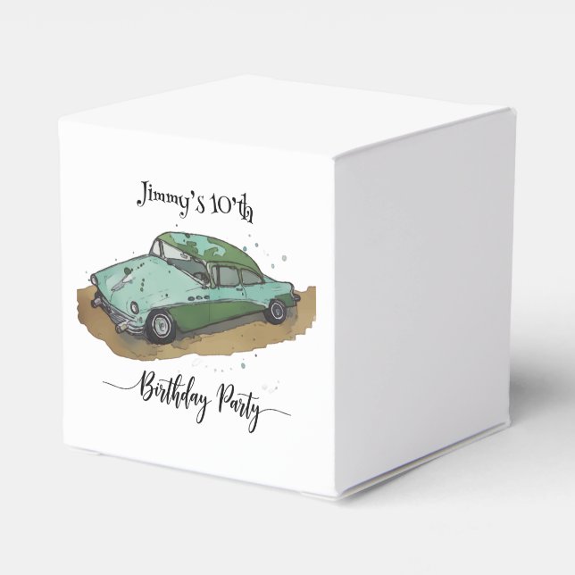 Boys birthday party with two toned sedan geschenkschachtel (Rückseite)