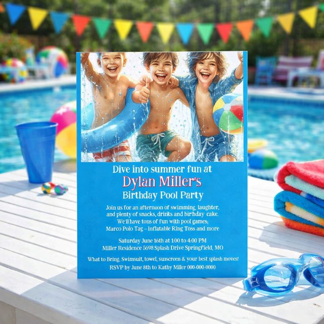 Boys Birthday Pool Party Einladung Flyer (Von Creator hochgeladen)
