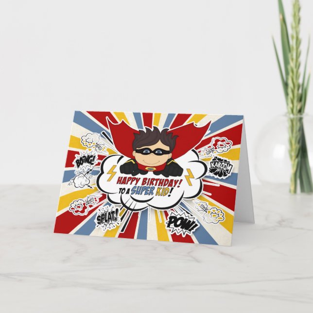 Boys Birthday Super Kid Red and Blue Comic Book Karte (Vorderseite)