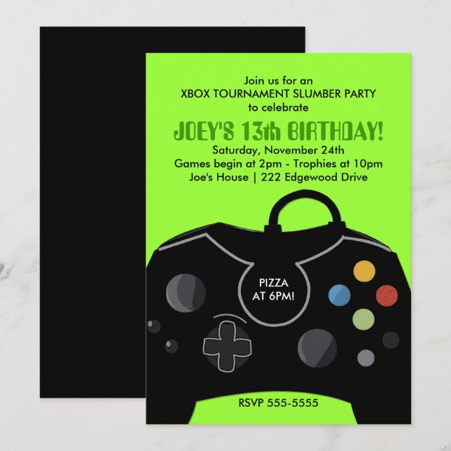 BOYS Birthday Video Game Station Party Einladung (Vorne/Hinten)