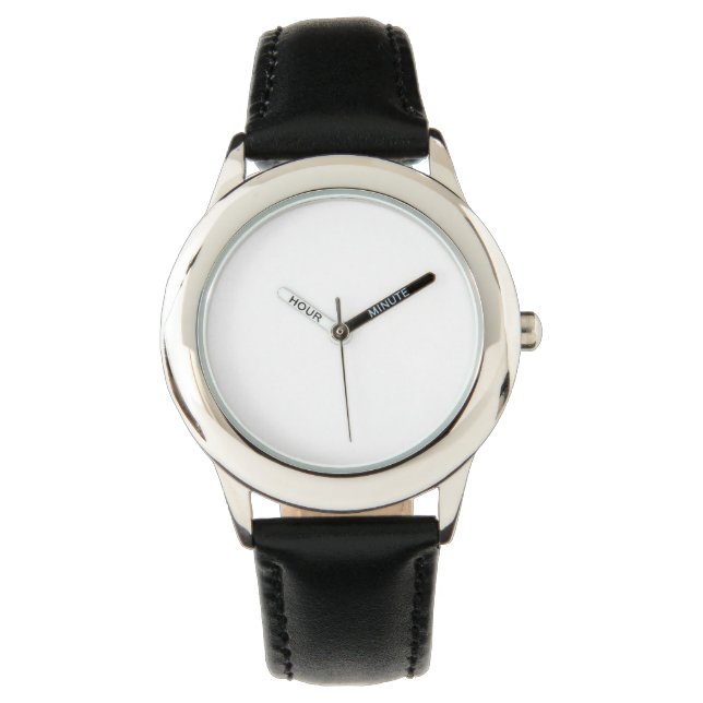 Boys Black Leather Strap Watch Armbanduhr (Vorderseite)