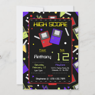 Boys Black Retro Gaming Geburtstag Einladung