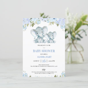 Boys blau Blütenlephand und Calf Baby Dusche Einladung