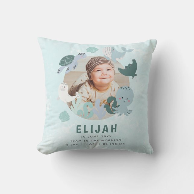 Boys blau unter dem Meer Geburtsstaate Custom Foto Kissen (Vorderseite)