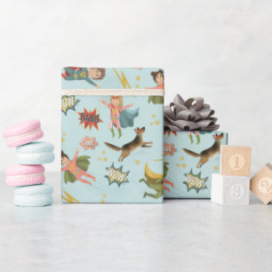 Boys Blue Action Superhero Kindergeburtstag Geschenkpapier