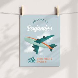 Boys Blue Airplane Reise Geburtstag Begrüßungszeic Poster