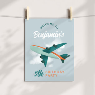 Boys Blue Airplane Reise Geburtstag Begrüßungszeic Poster