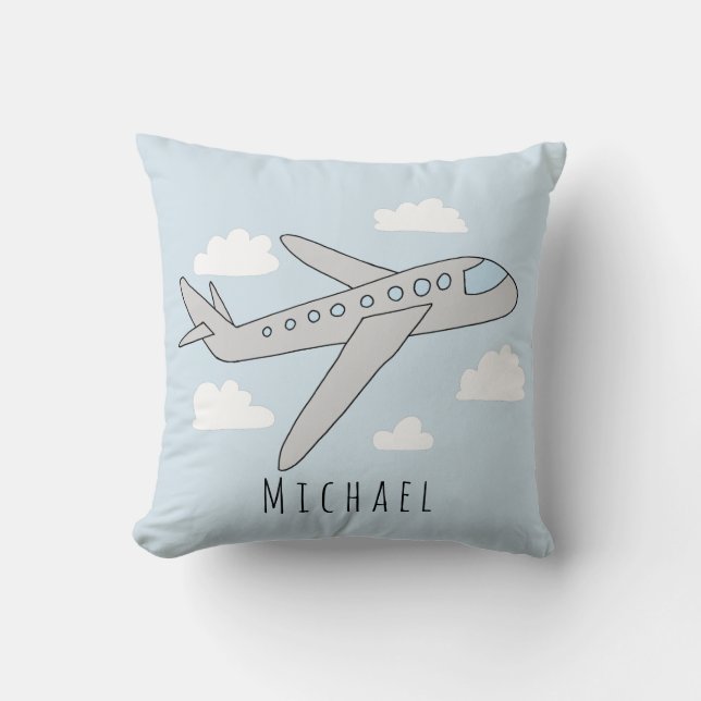 Boys Blue Airplane Travel Design and Name Kinderzi Kissen