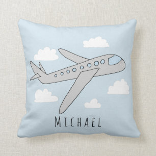 Boys Blue Airplane Travel Design and Name Kinderzi Kissen