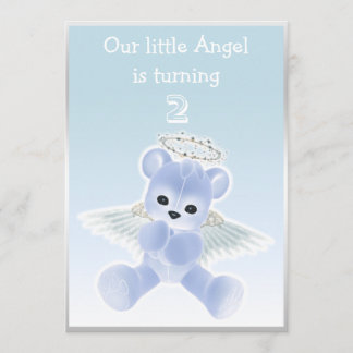 Boy's Blue Angel Teddy Bear 2. Geburtstag Party Einladung