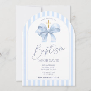 Boys Blue Bow und Stripe Arch Taufe Einladung