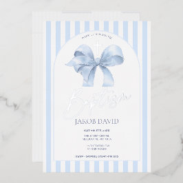 Boys Blue Bow und Stripe Taufe Folieneinladung