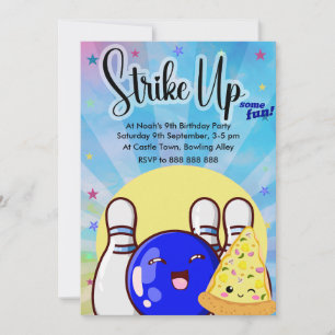 Boys Blue Bowling Krawatten-Färbe-Party Einladung