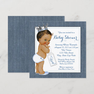 Boys Blue Denim Ethnic Baby Dusche Einladung