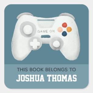 Boys Blue Gaming Kids Buchzeichen Library Quadratischer Aufkleber