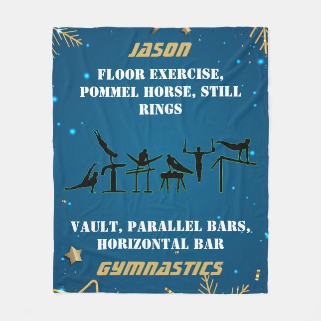 Boys Blue Gold Winter Gymnastik Personalisiert Fleecedecke (Vorderseite)