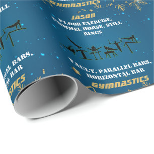 Boys Blue Gold Winter Gymnastik Personalisiert Geschenkpapier