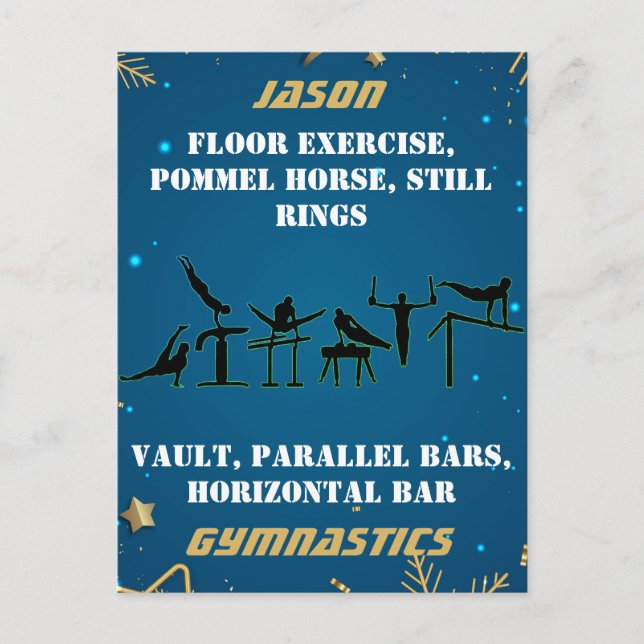 Boys Blue Gold Winter Gymnastik Personalisiert Postkarte (Vorderseite)